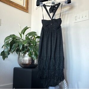 H&M Babydoll Chiffon Satin Halter Sparkly polka dot Dress Sz 4/S/XS Black Party